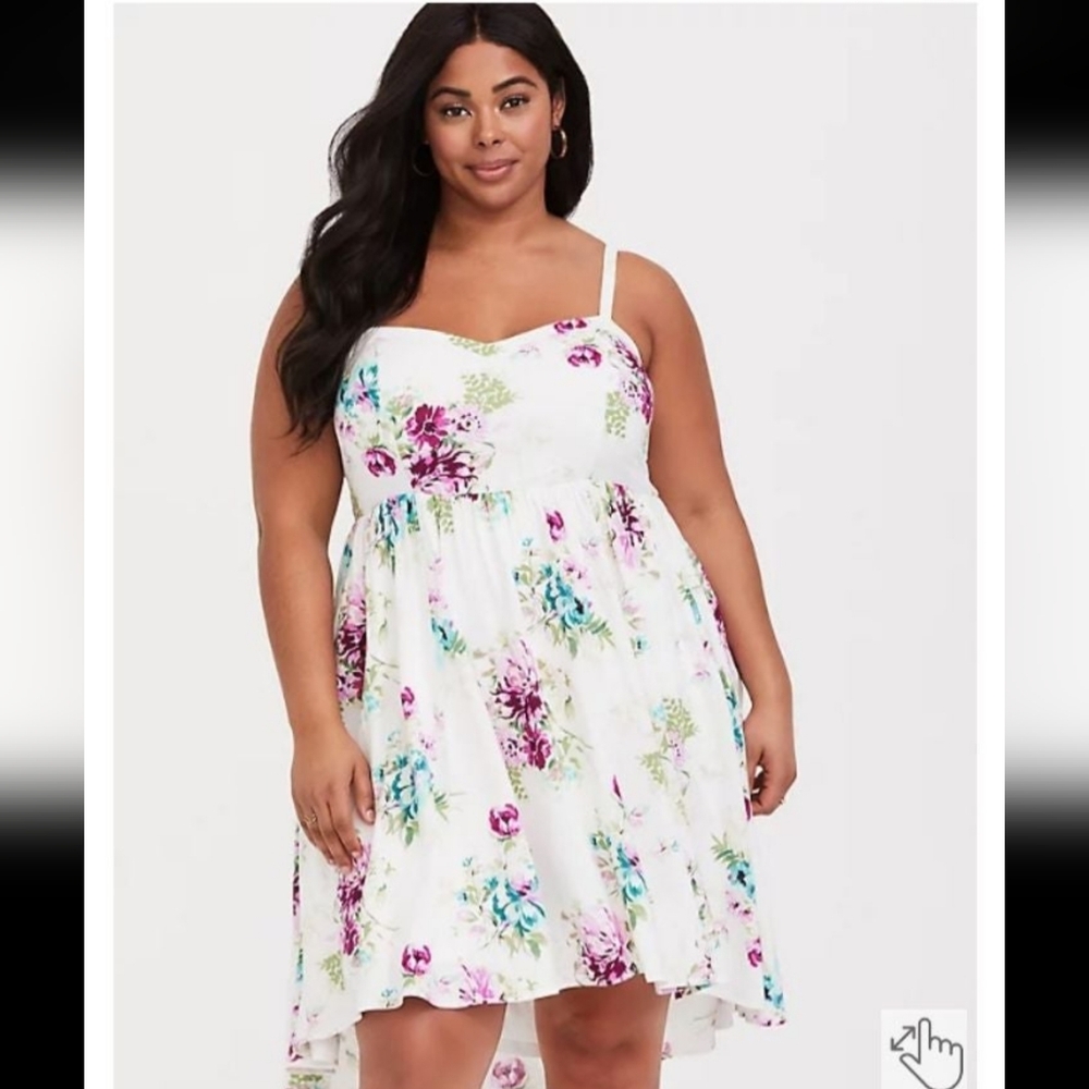 Torrid Mini Challis High-Low White Floral Skater Dress